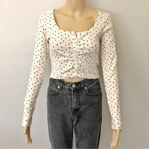 Defrost Cottagecore Floral Scoop Neck Long Sleeves Button Down Cotton Crop Top.